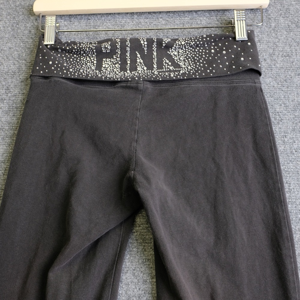 PINK Flare Yoga Pants Womens XS Black Rhinestone Bling Y2K